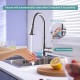 Touchless kitchen faucet with 360° swivel, single handle, and 3-mode sprayer for convenient cleaning and use.