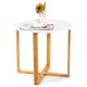 Round side end table with bamboo legs and X-shaped base, ideal for living room or bedroom, featuring a smooth.