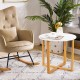 Multifunctional round side end table with bamboo legs and X-shaped base, elegantly designed for versatile home decor.