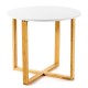 Multifunctional round side end table with bamboo legs and X-shaped base, featuring a sleek design for modern interiors.
