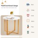 Round side end table with bamboo legs and X-shaped base, ideal for living room or bedroom use, featuring a smooth.
