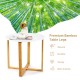 Multifunctional round side table with bamboo legs and X-shaped base, ideal for living room or bedroom storage.