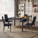 Modern dining set featuring four leather chairs with a sturdy metal frame, perfect for dining rooms and elegant.