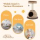 Hand-made 28-inch cat tree tower in coffee color with water hyacinth, sisal post, and soft cushions for comfort.