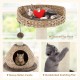 Luxuriant top perch of a 28-inch hand-made cat tree tower, featuring a soft cushion and durable water hyacinth design.