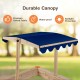 Height adjustable canopy of the kids' wooden sandbox, made of durable Oxford fabric for waterproof sunlight protection.