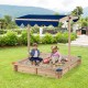 Kids wooden sandbox with height adjustable canopy, spacious for 2-4 children, featuring colorful corner caps for.