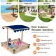 Kids wooden sandbox with height adjustable canopy, made of solid cedar wood, ideal for outdoor play and socializing.