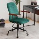 Green velvet home office chair with wooden armrests, featuring a 360° swivel seat and ergonomic support for versatile.