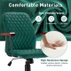 Green velvet home office chair with wooden armrests, featuring high-resilience sponge for ergonomic support and comfort.