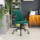 Green velvet home office chair with wooden armrests, featuring a swivel seat and ergonomic support for versatile use.