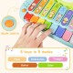 Colorful 3-in-1 electronic piano xylophone with 8 keys, featuring mode switch for piano, trumpet, and guitar sounds.