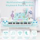 Multifunctional 37-key electric keyboard piano in blue with microphone, designed for kids' creativity and safe play.