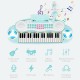 Multifunctional 37-key electric keyboard piano in blue with microphone, recording, and playback features for kids.