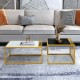 Modern stackable side tables with faux marble tops in black and white, featuring a sturdy gold metal frame for.