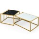 Set of 2 modern stackable side tables with faux marble tops in black and white, featuring a sturdy gold metal frame.