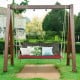 2-person rattan hanging porch swing chair with red cushion, sturdy steel frame, ideal for outdoor relaxation.
