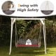 Rattan hanging porch swing chair for 2, featuring a sturdy steel frame, red cushion, and 800 lbs capacity for outdoor.