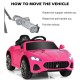 Pink 12V kids ride-on car with remote control, featuring realistic design, safety belt, and support wheels for easy.
