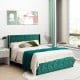 Queen/Full size upholstered platform bed frame with adjustable headboard in green, featuring gold tufted trim and soft.