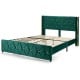 Queen/Full size upholstered platform bed frame in green velvet with adjustable headboard and sturdy wooden slats.