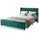 Queen/Full size upholstered platform bed frame in green with adjustable headboard and gold tufted trim for modern.