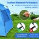 Blue Easy Pop Up Beach Tent for 3-4 persons with UPF 50+ protection, featuring windproof accessories and spacious front.