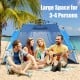 Pop-up beach tent in blue for 3-4 persons, featuring UPF 50+ sun protection and spacious front porch for summer fun.