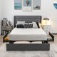 Upholstered full-size platform bed frame with three storage drawers, featuring a sturdy metal structure and soft.