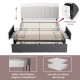 Upholstered full-size bed frame with three storage drawers, sturdy metal structure, and silent foam for noise reduction.