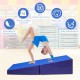 Folding wedge ramp mat in blue, made of non-toxic PVC and EPE foam, ideal for gymnastics, yoga, and exercise.