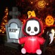 5-foot inflatable Halloween ghost holding a sickle next to a tombstone, perfect for outdoor spooky decorations.