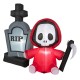 5-foot inflatable Halloween ghost in red cloak with sickle and tombstone, ideal for creating a spooky atmosphere.