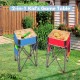 Folding camping tables in blue and red with large capacity storage sinks, ideal for kids' games and outdoor activities.
