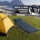 Folding camping cot with removable velvet mattress and side storage pocket, perfect for outdoor relaxation.