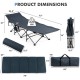 Folding camping cot with mattress, measuring 73” x 25.5”, supports 330 lbs, ideal for outdoor relaxation and travel.