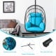 Turquoise hanging egg chair with soft cushion, durable hemp rope, and sturdy base for indoor or outdoor relaxation.