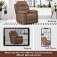 Brown power lift recliner sofa with side pocket, adjustable from 110 to 145 degrees, ideal for seniors' comfort.