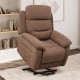 Brown power lift recliner sofa showcasing plush padding and a side pocket, ideal for easy access to remote controls and.