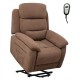 Brown power lift recliner sofa showcasing a comfortable padded seat and armrests, designed for easy standing and.