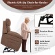 Electric lift recliner sofa in brown with side pocket, remote control, and adjustable backrest for seniors' comfort.