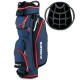 Navy golf cart bag with 14-way top organizer, showcasing the spacious interior and zippered pockets for ample storage.