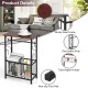 Narrow brown side sofa table with removable paper holder, sturdy steel frame, and bottom storage basket for magazines.