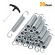 Set of 20 galvanized steel trampoline springs with T-hook tool for easy replacement and enhanced bounce.