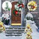 Pre-lit 2 feet flocked Christmas trees with rich ornaments and warm white LED lights for festive outdoor decoration.