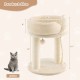 Cat climbing tree in beige with plush perch, sisal scratching posts, and a sturdy base for up to 22 lbs of fun.