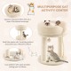 Plush beige cat climbing tree with large top perch and sisal scratching posts for comfortable resting and play.
