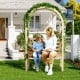 Wooden garden bench arch pergola with climbing plants, perfect for outdoor relaxation and family time.