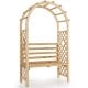 Wooden garden bench arch pergola made of solid fir wood, featuring a high backrest and climbing trellis for outdoor.