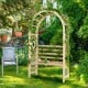 Wooden garden bench arch pergola with climbing trellis, perfect for outdoor relaxation and plant display.